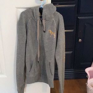Gray Zip Up Hoodie w/ Golden Gems